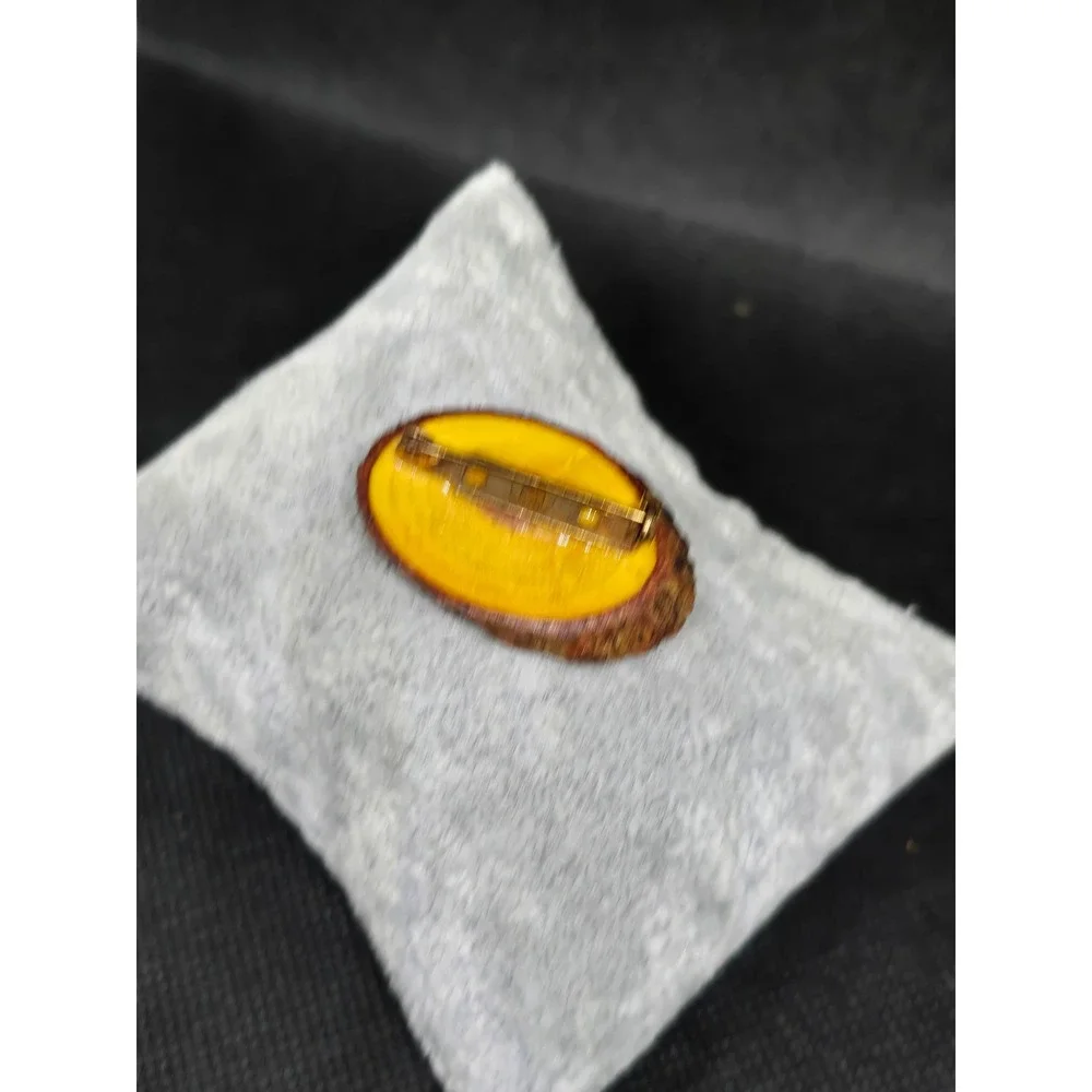 Vintage Natural Wood Slice Brooch Pin Rustic Tree Ring Bark Edge Boho Accessory